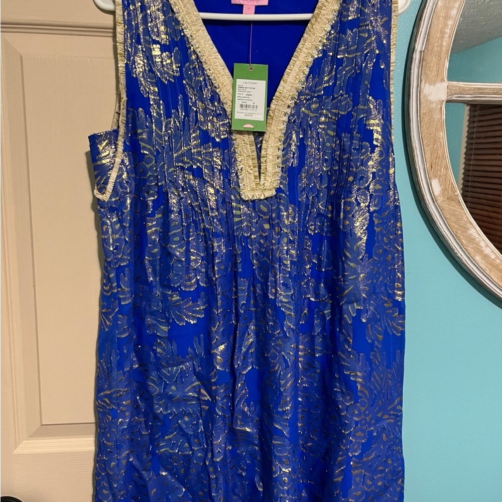 Lilly Pulitzer Blue and Gold Midi Dress